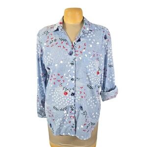 Vintage Top & Co Womens Large Blue Floral Button Down Shirt Blouse Made in USA